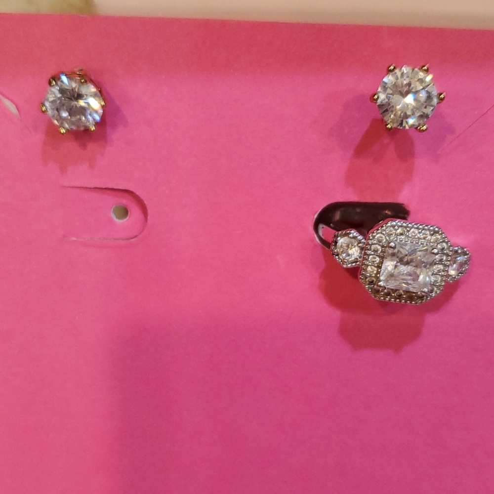 Faux diamond earrings and ring